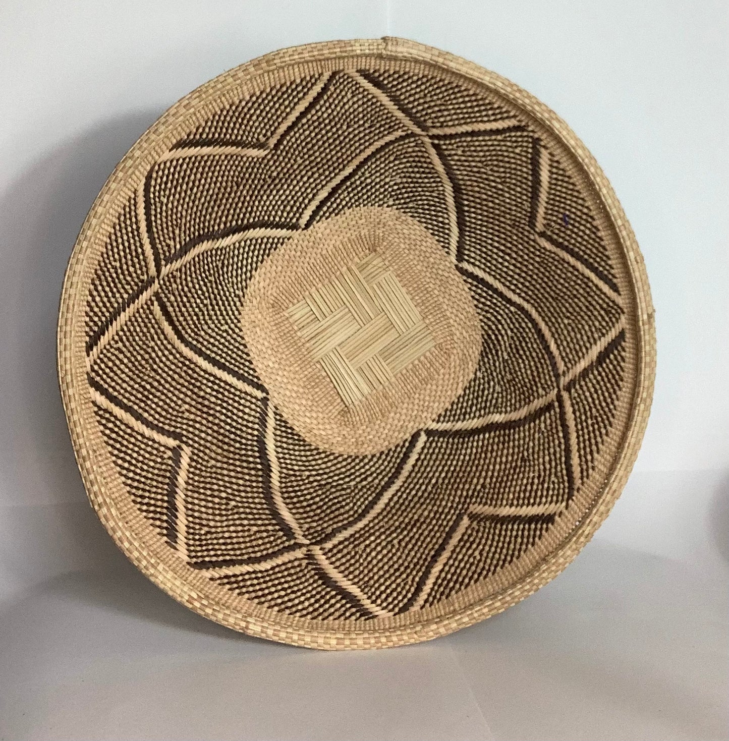 Small Handwoven Wall Basket, African Ilala Palm Basket, Boho Wall Art, Zimbabwe Geometric Handmade Basket Decor