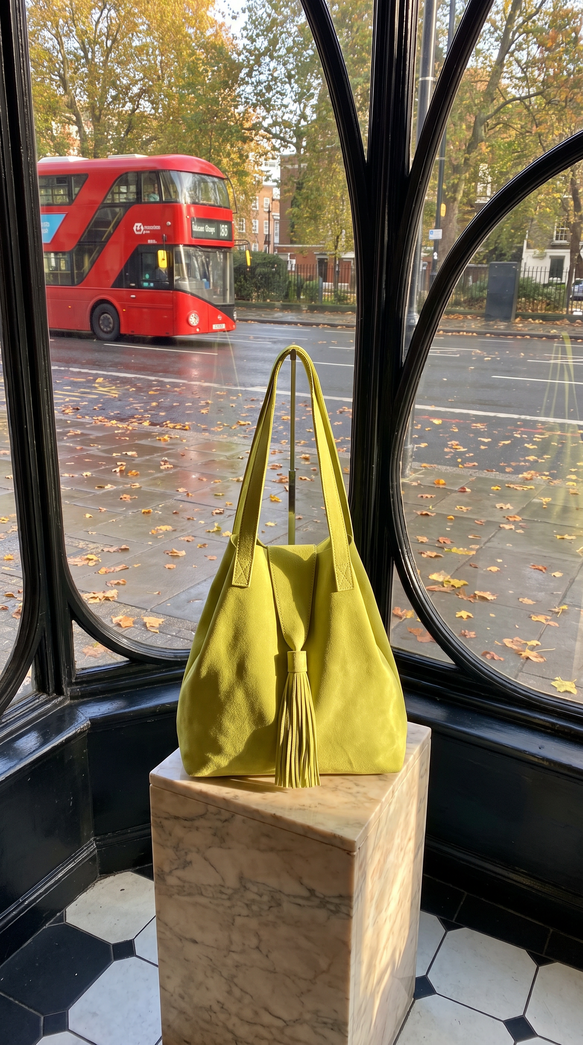 Handmade Yellow Suede Tote Bag with Tassel, Marrakesh Leather Shoulder Bag, Boho Statement Bag with Zip Pouch