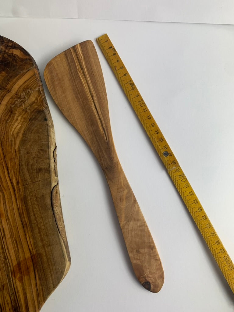 Olive Wood Spatula, Handmade Wooden Cooking Spatula, Long Handle Kitchen Utensil, Rustic Natural Grain Turner