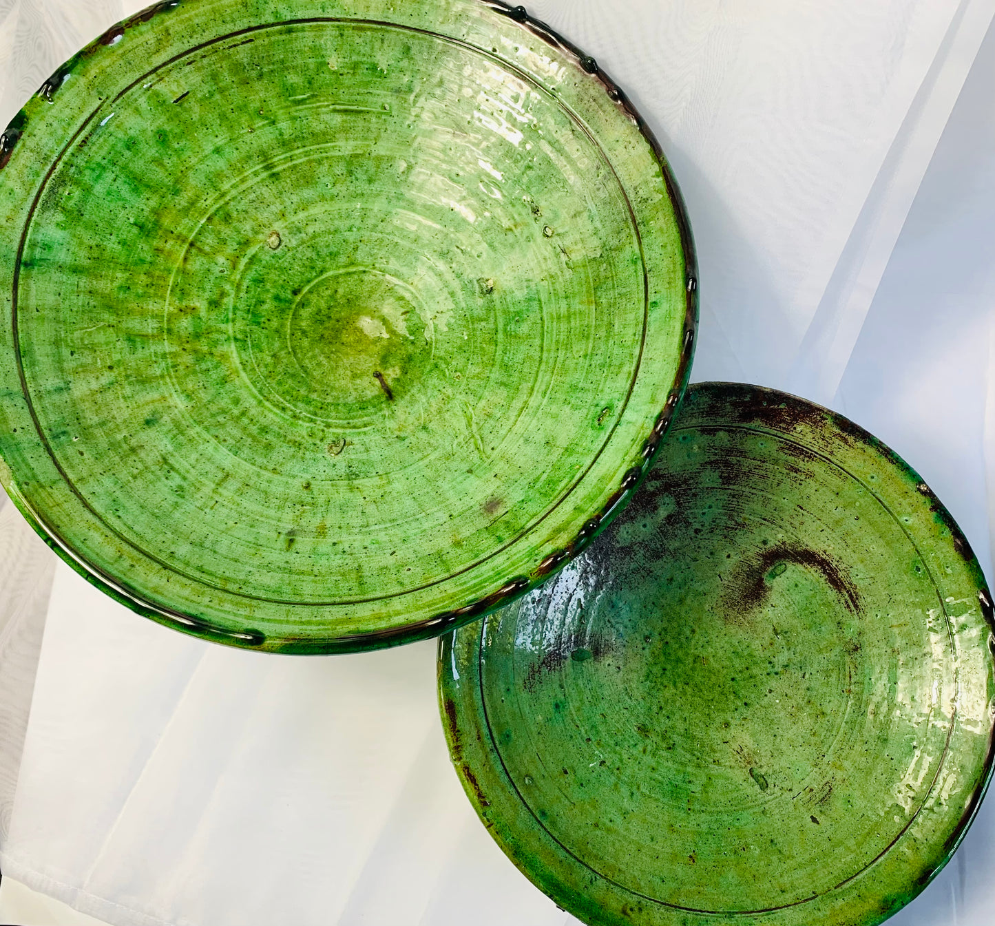 Extra Large Tamegroute Pedestal Plate, Green Moroccan Ceramic Centrepiece, Handmade Serving Platter, Boho Table Decor