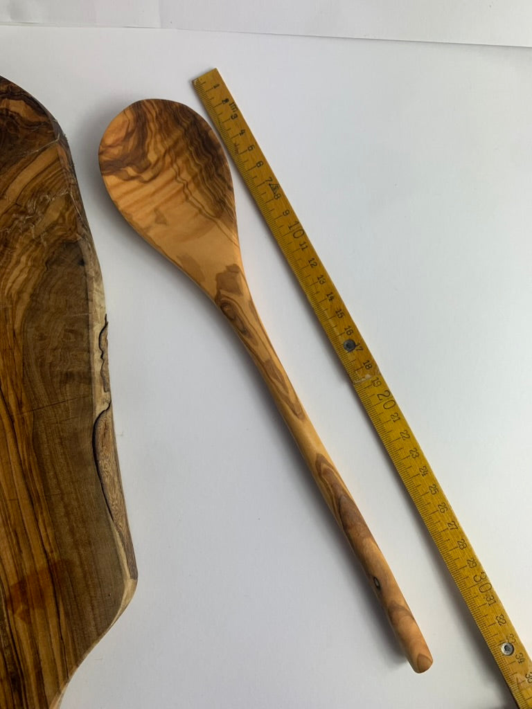 Olive Wood Long Mixing Spoon, Handmade Wooden Cooking Spoon, Baking Stirring Utensil, Rustic Natural Grain Spoon