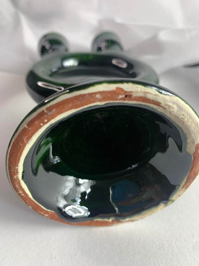 Tamegroute Double Candlestick Holder, Green Moroccan Pottery, Handmade Twin Taper Candle Holder, Boho Mantel Decor