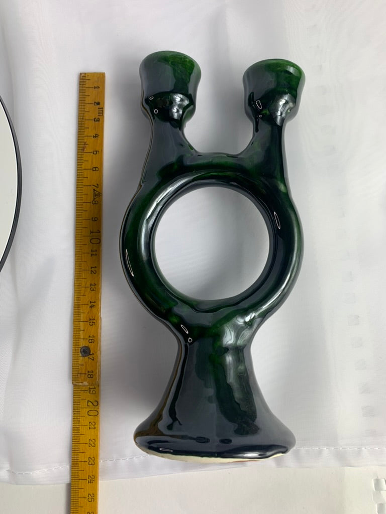 Tamegroute Double Candlestick Holder, Green Moroccan Pottery, Handmade Twin Taper Candle Holder, Boho Mantel Decor