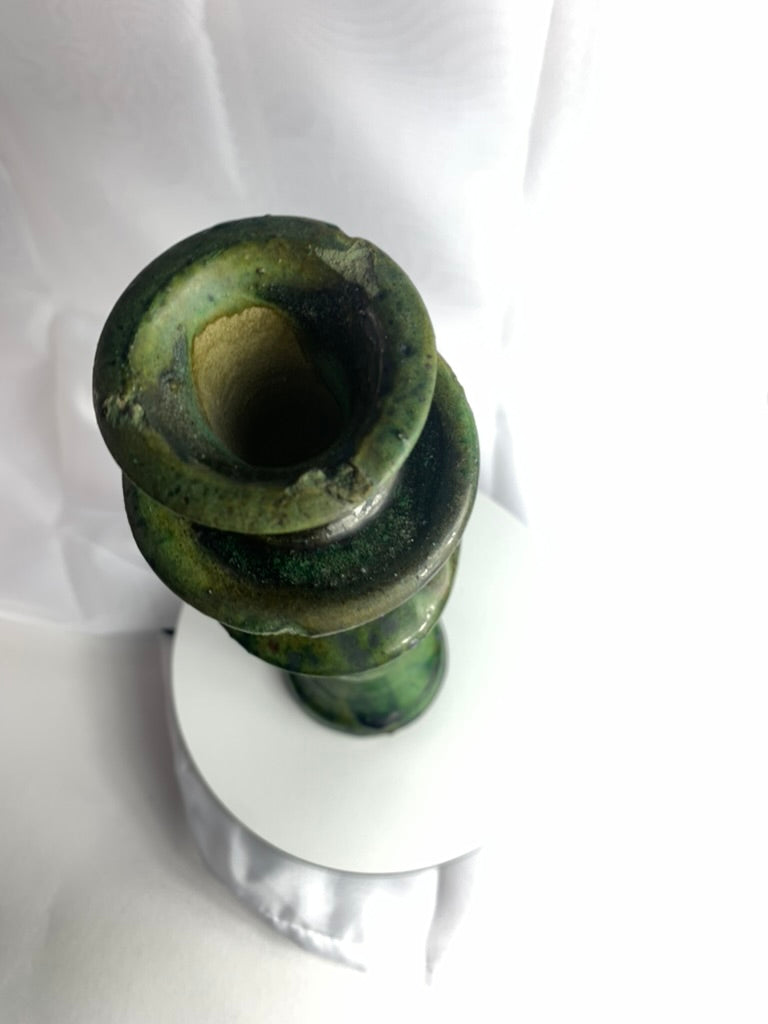 Large Tamegroute Candlestick, Green Moroccan Pottery Column Candle Holder, Handmade Boho Mantel Decor