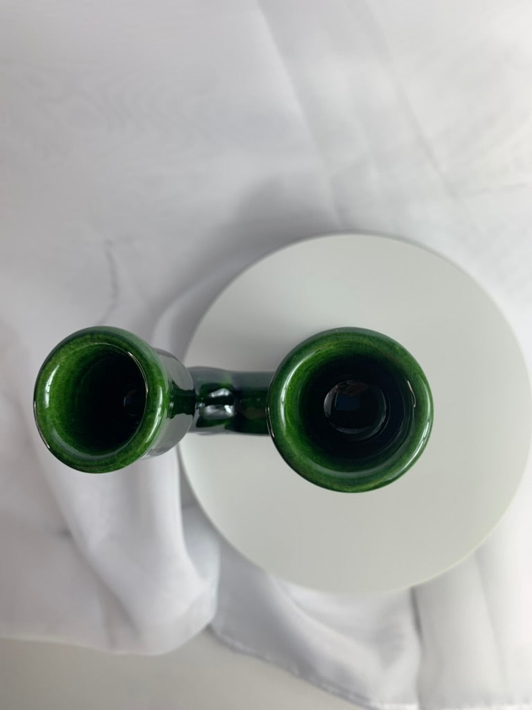 Tamegroute Double Candlestick Holder, Green Moroccan Pottery, Handmade Twin Taper Candle Holder, Boho Mantel Decor