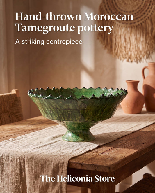 Medium Tamegroute Pedestal Fruit Bowl, Handmade Green Moroccan Ceramic Bowl, Boho Kitchen Centrepiece Decor