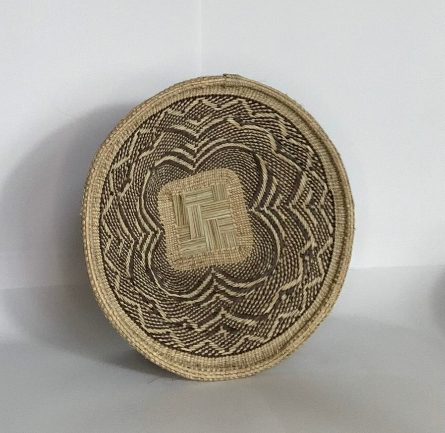 Small Handwoven Wall Basket, African Ilala Palm Basket, Boho Wall Art, Zimbabwe Geometric Handmade Basket Decor