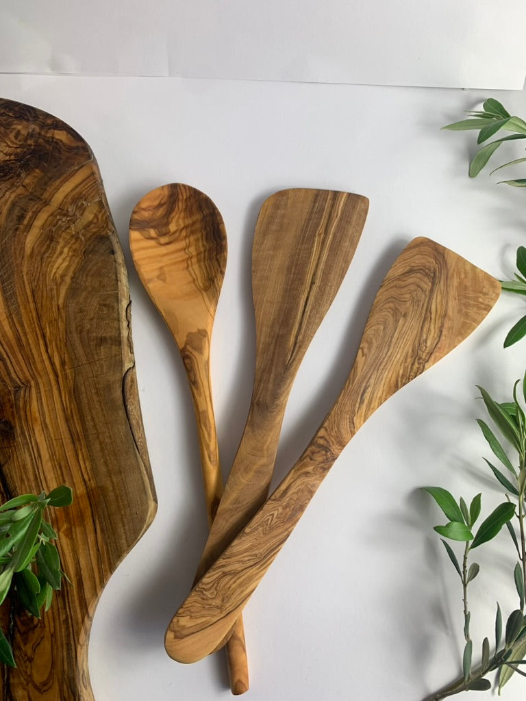Olive Wood Spatula, Handmade Wooden Cooking Spatula, Long Handle Kitchen Utensil, Rustic Natural Grain Turner