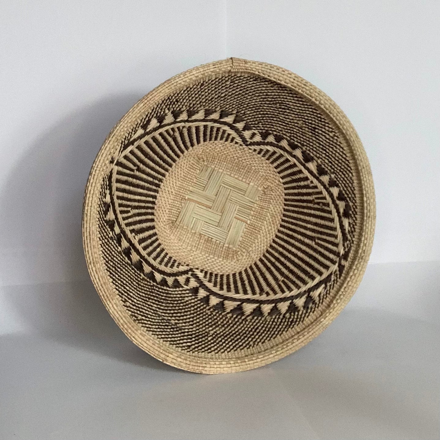 Small Handwoven Wall Basket, African Ilala Palm Basket, Boho Wall Art, Zimbabwe Geometric Handmade Basket Decor