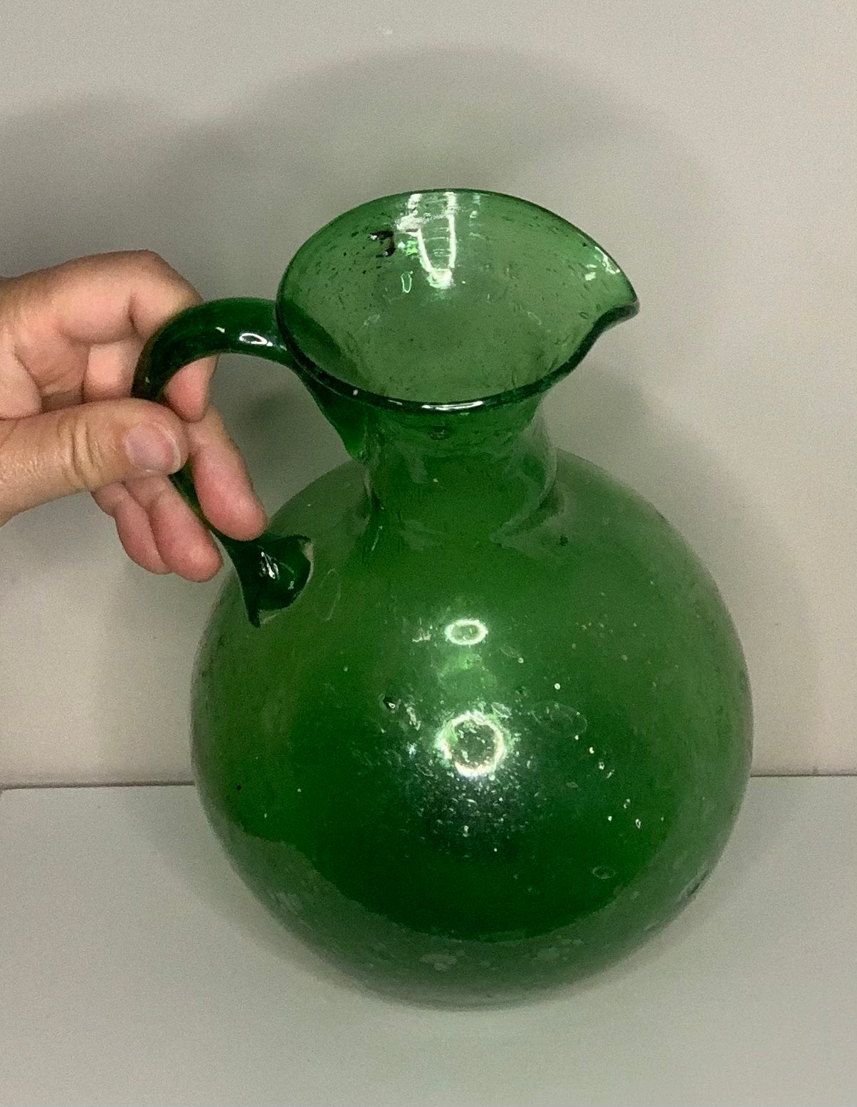 Hand Blown Emerald Green Decanter Carafe,