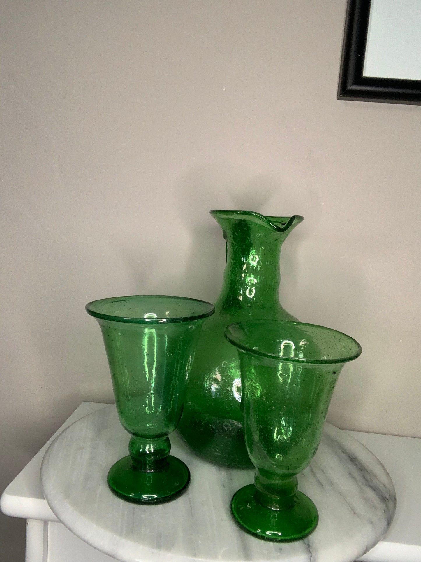 Hand Blown Emerald Green Decanter Carafe,