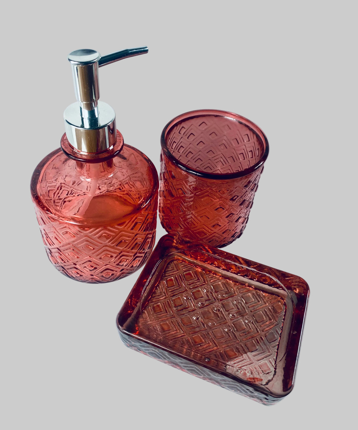 Pink recycled glass bathroom set