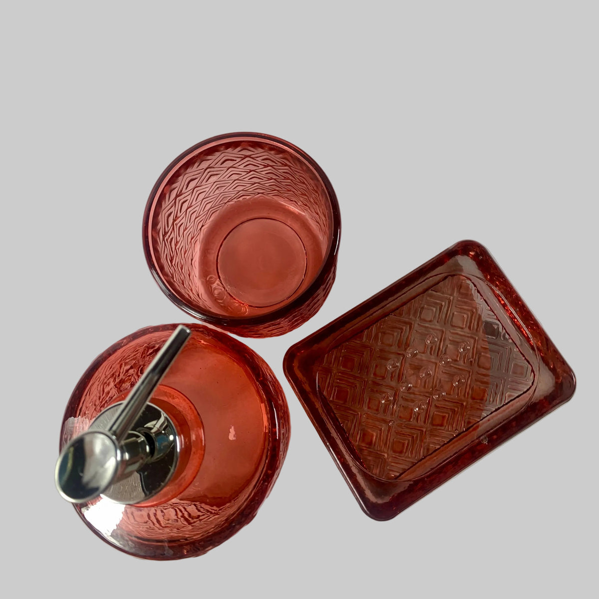 Pink recycled glass bathroom set textured glass