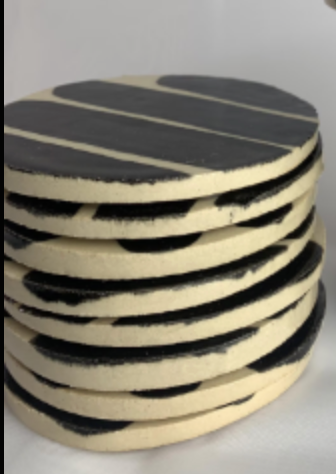 Handmade Ceramic Coaster, Black and Cream Stripe Pattern, Monochrome Pottery Coaster, Chic Coffee Table Accessory