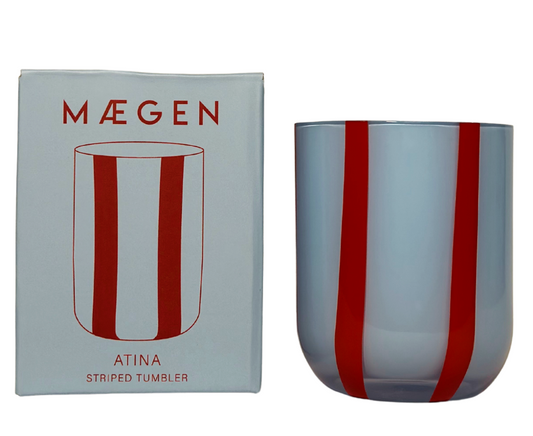 Maegen striped colourful glass in blue and red